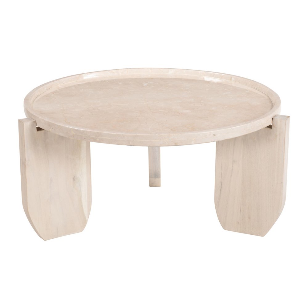 30" Natural Genuine Marble and Marble Round Coffee Table HomeRoots