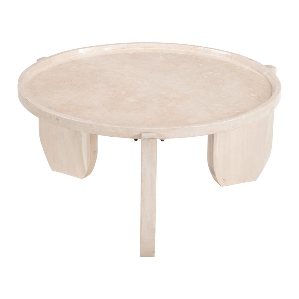 30" Natural Genuine Marble and Marble Round Coffee Table HomeRoots