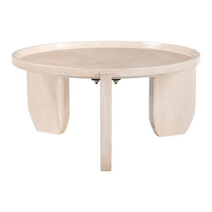 30" Natural Genuine Marble and Marble Round Coffee Table HomeRoots