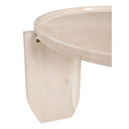 30" Natural Genuine Marble and Marble Round Coffee Table HomeRoots