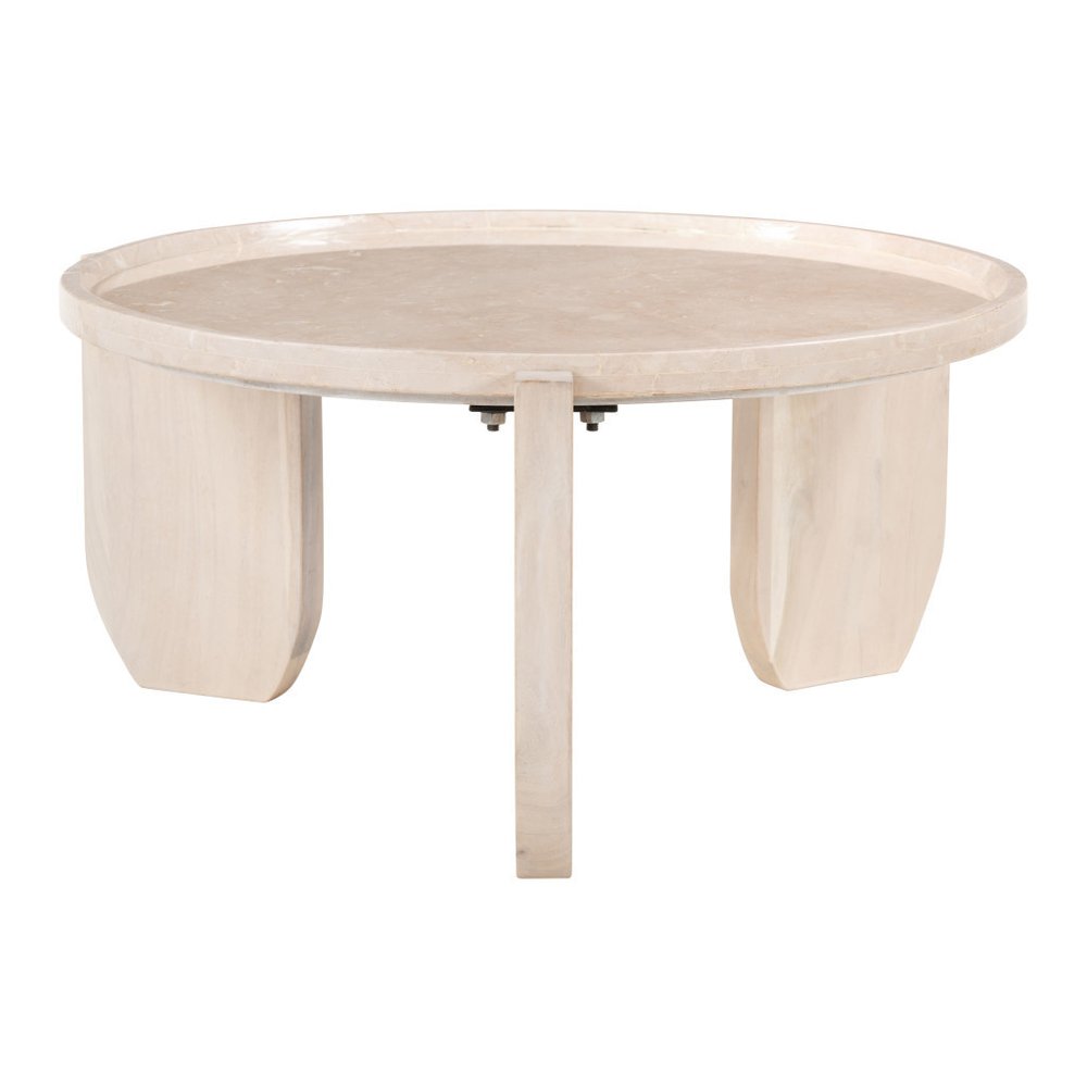 30" Natural Genuine Marble and Marble Round Coffee Table HomeRoots