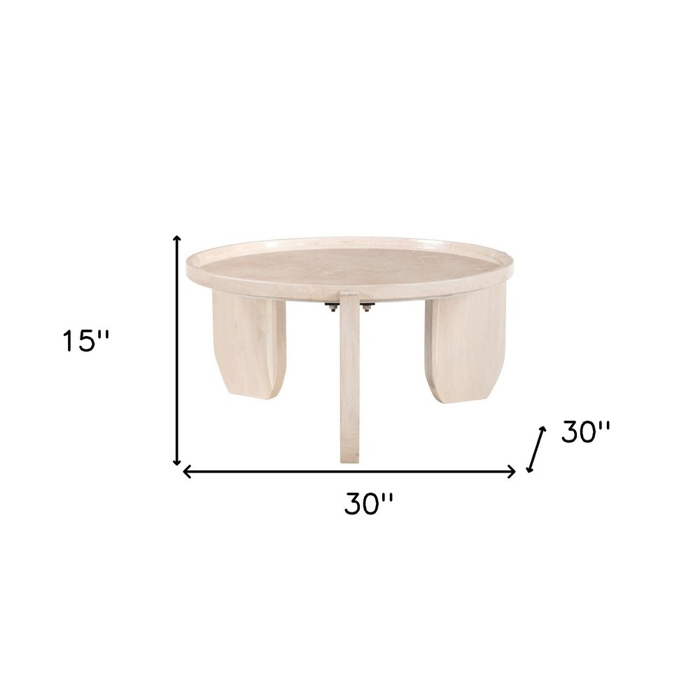 30" Natural Genuine Marble and Marble Round Coffee Table HomeRoots