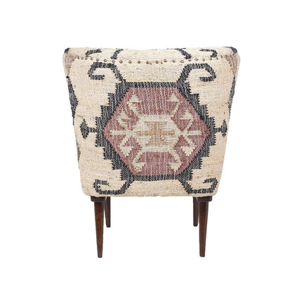 26" Beige Blue and Red  Jute Southwestern Wingback Chair HomeRoots