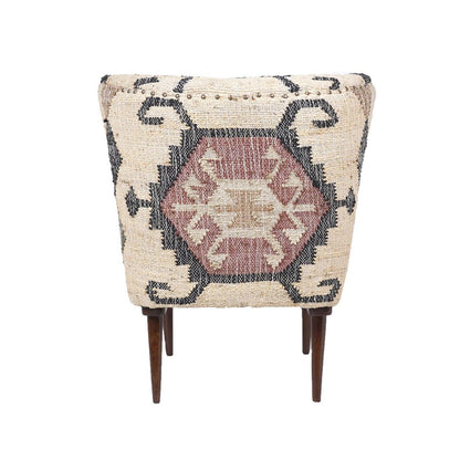 26" Beige Blue and Red  Jute Southwestern Wingback Chair