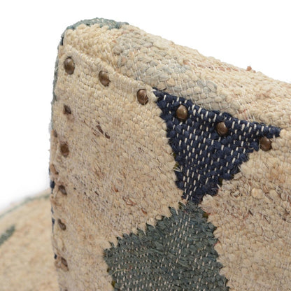 26" Beige Blue and Red  Jute Southwestern Wingback Chair HomeRoots