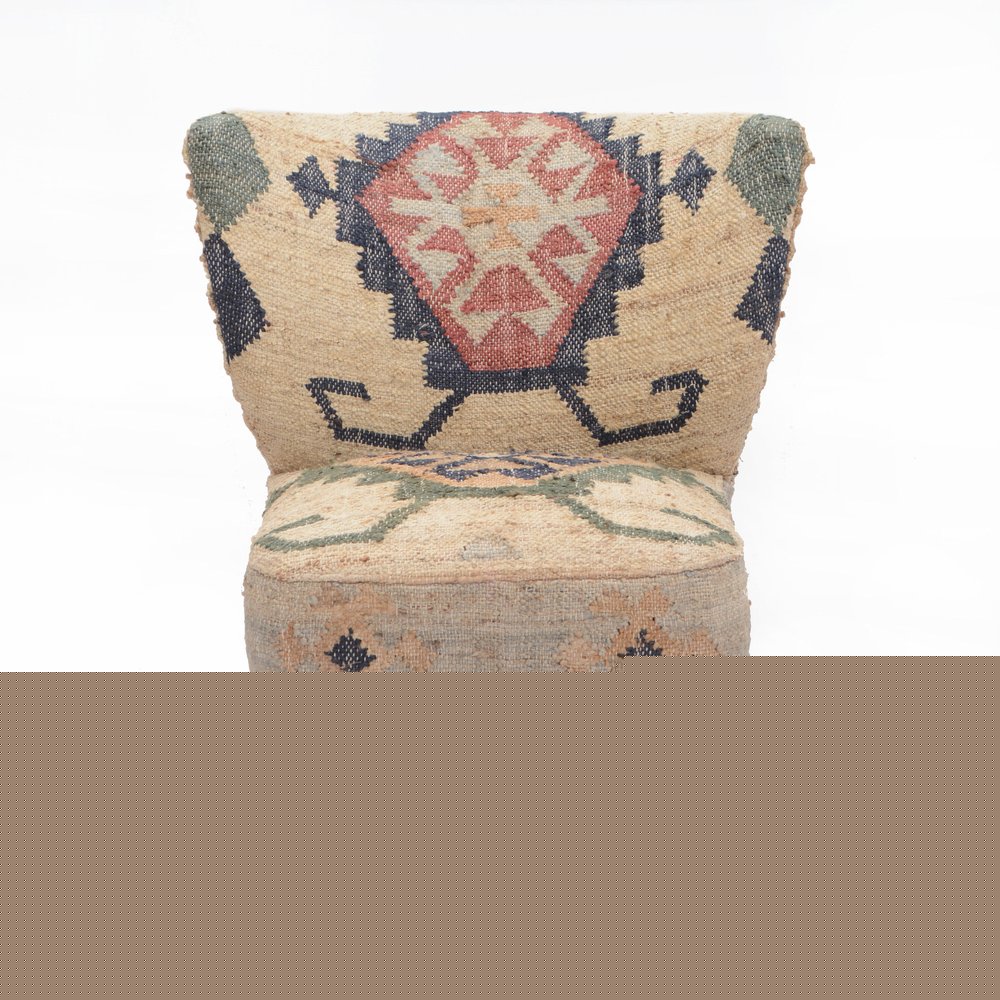 26" Beige Blue and Red  Jute Southwestern Wingback Chair HomeRoots