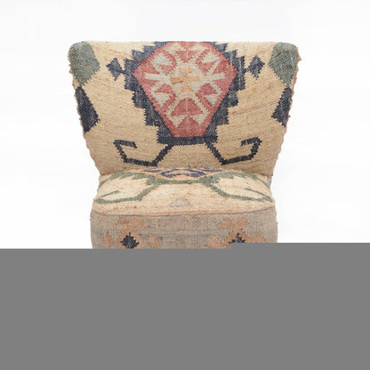 26" Beige Blue and Red  Jute Southwestern Wingback Chair HomeRoots