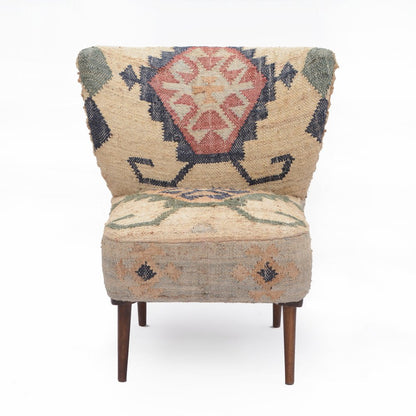 26" Beige Blue and Red  Jute Southwestern Wingback Chair HomeRoots