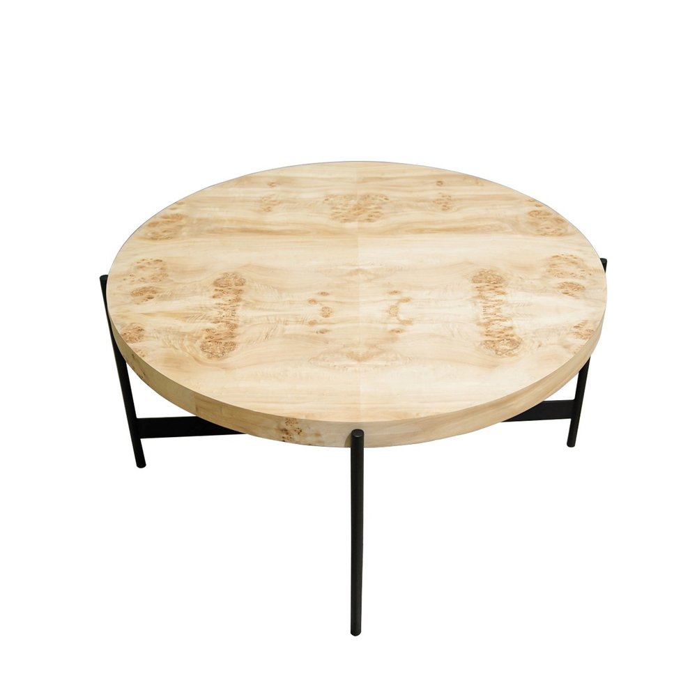36" Natural And Black Wood and Iron Round Coffee Table HomeRoots