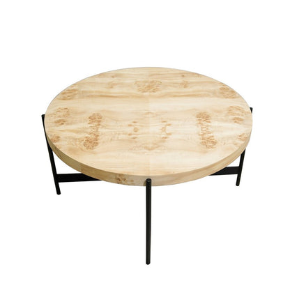 36" Natural And Black Wood and Iron Round Coffee Table HomeRoots