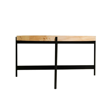 36" Natural And Black Wood and Iron Round Coffee Table HomeRoots