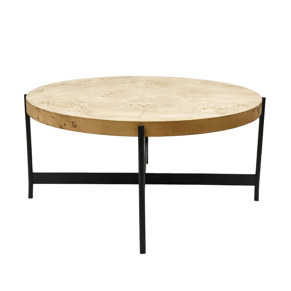 36" Natural And Black Wood and Iron Round Coffee Table HomeRoots