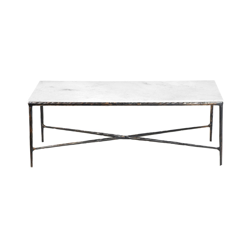 28" White And Brown Genuine Marble And Aluminum Metal Coffee Table HomeRoots