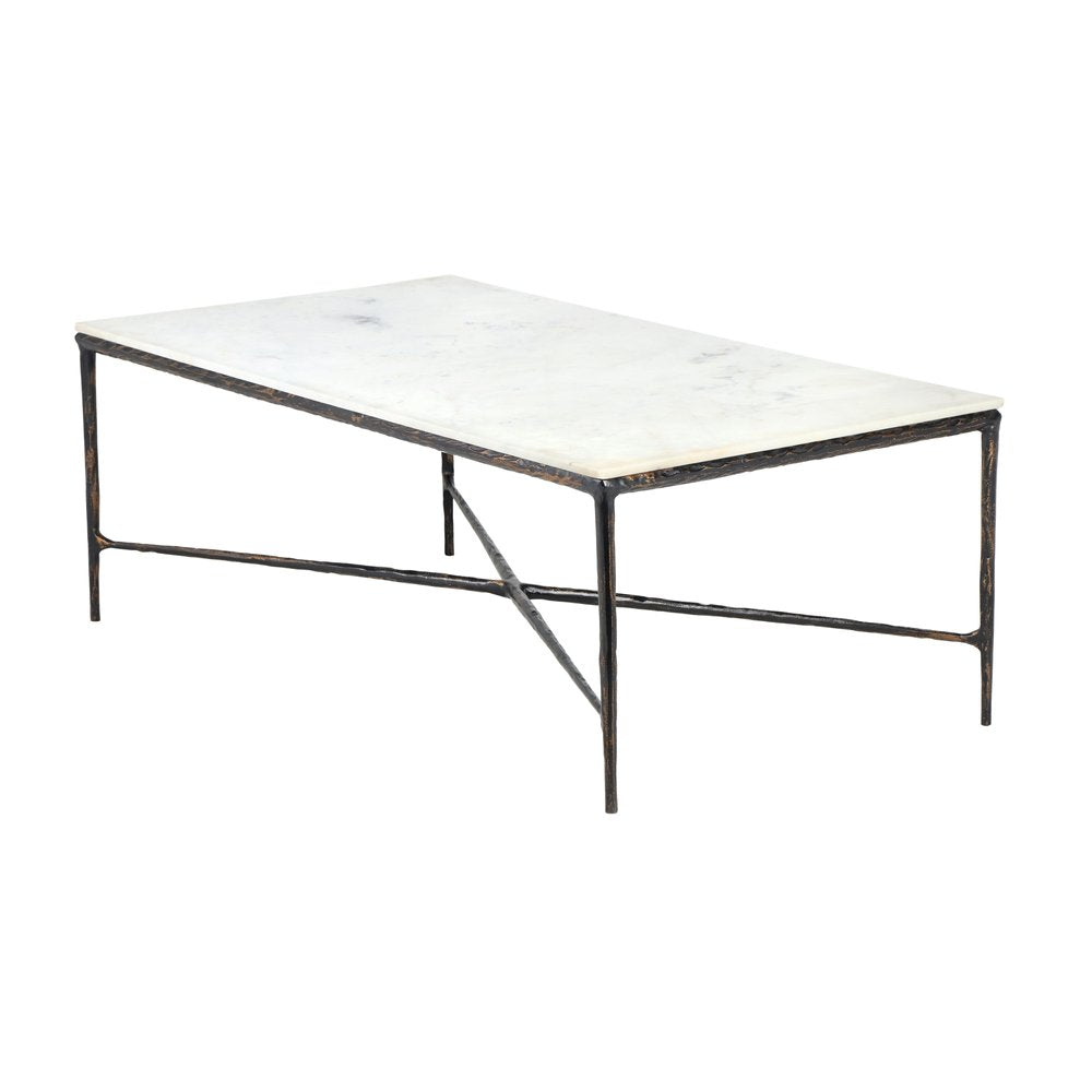 28" White And Brown Genuine Marble And Aluminum Metal Coffee Table HomeRoots