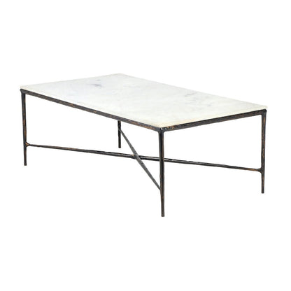 28" White And Brown Genuine Marble And Aluminum Metal Coffee Table HomeRoots