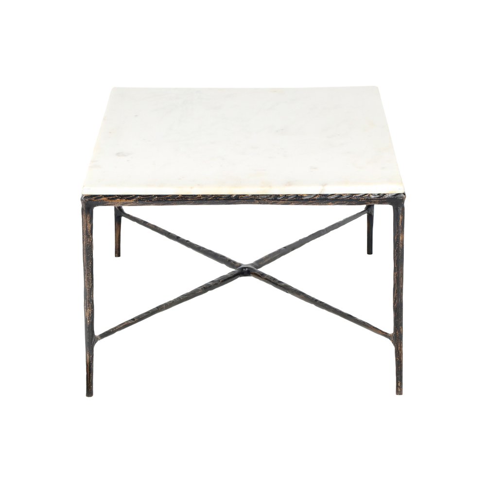 28" White And Brown Genuine Marble And Aluminum Metal Coffee Table — view 4