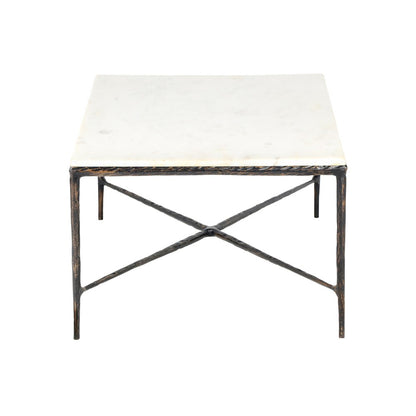 28" White And Brown Genuine Marble And Aluminum Metal Coffee Table HomeRoots