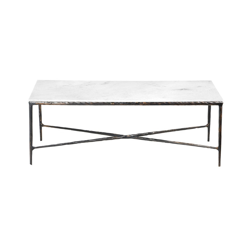 28" White And Brown Genuine Marble And Aluminum Metal Coffee Table HomeRoots