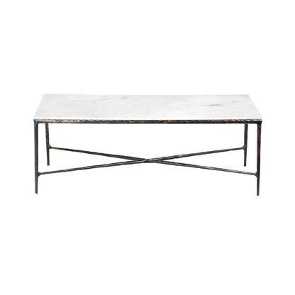 28" White And Brown Genuine Marble And Aluminum Metal Coffee Table HomeRoots