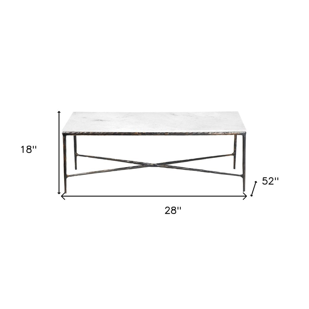 28" White And Brown Genuine Marble And Aluminum Metal Coffee Table — view 7