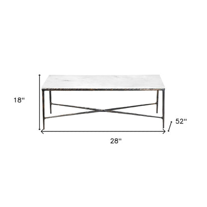 28" White And Brown Genuine Marble And Aluminum Metal Coffee Table HomeRoots