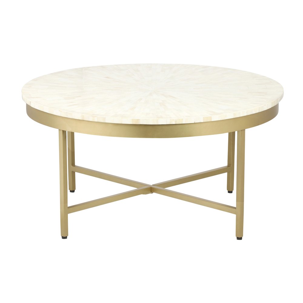 18" Ivory And Gold Wood And Steel Round Coffee Table HomeRoots