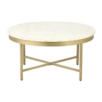 18" Ivory And Gold Wood And Steel Round Coffee Table HomeRoots