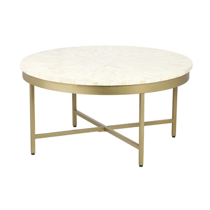 18" Ivory And Gold Wood And Steel Round Coffee Table HomeRoots