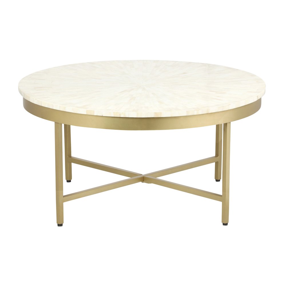 18" Ivory And Gold Wood And Steel Round Coffee Table HomeRoots