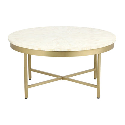 18" Ivory And Gold Wood And Steel Round Coffee Table HomeRoots