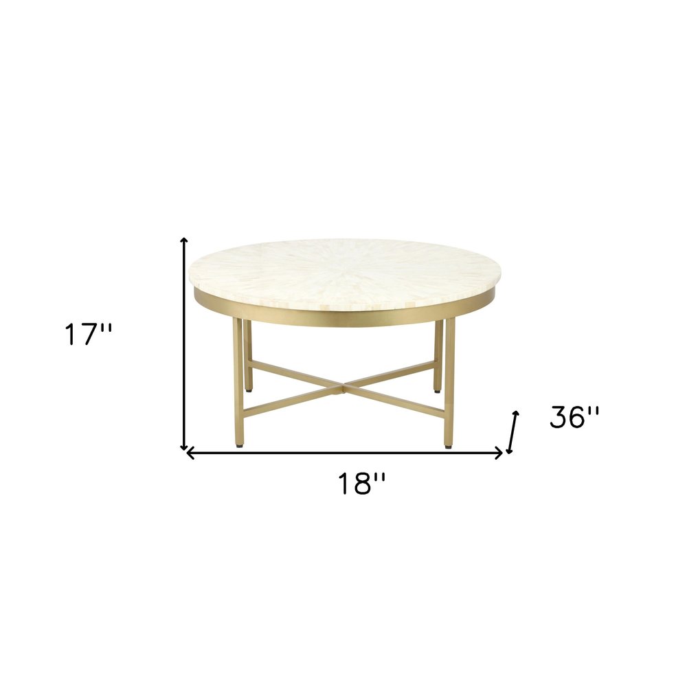 18" Ivory And Gold Wood And Steel Round Coffee Table HomeRoots