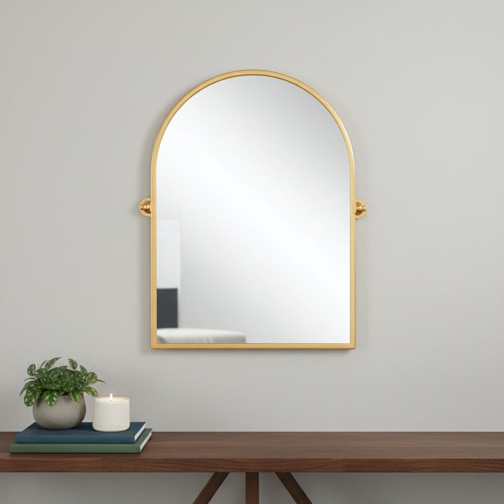 36" Gold Metal Arch Tilting Framed Accent Mirror HomeRoots