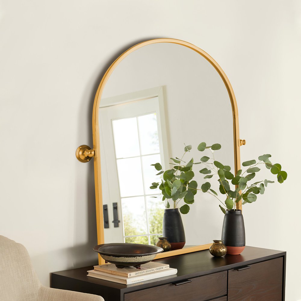 36" Gold Metal Arch Tilting Framed Accent Mirror HomeRoots