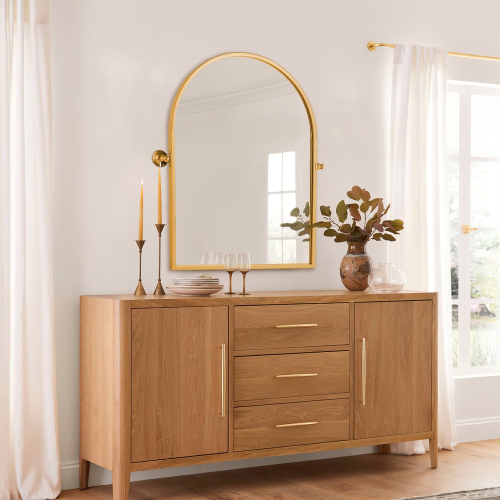 36" Gold Metal Arch Tilting Framed Accent Mirror HomeRoots