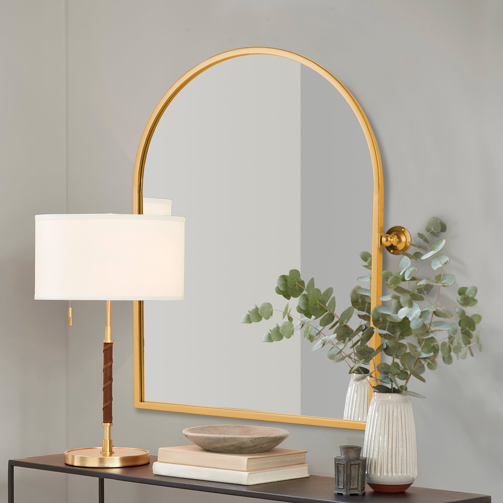 36" Gold Metal Arch Tilting Framed Accent Mirror HomeRoots