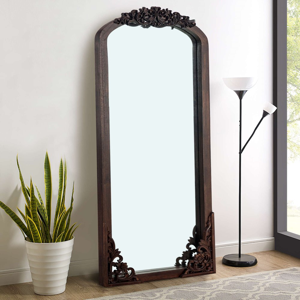 64" Brown Solid Wood Framed Full Length Mirror — view 4