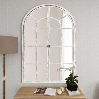 36" White Solid Wood Arch Framed Accent Mirror HomeRoots