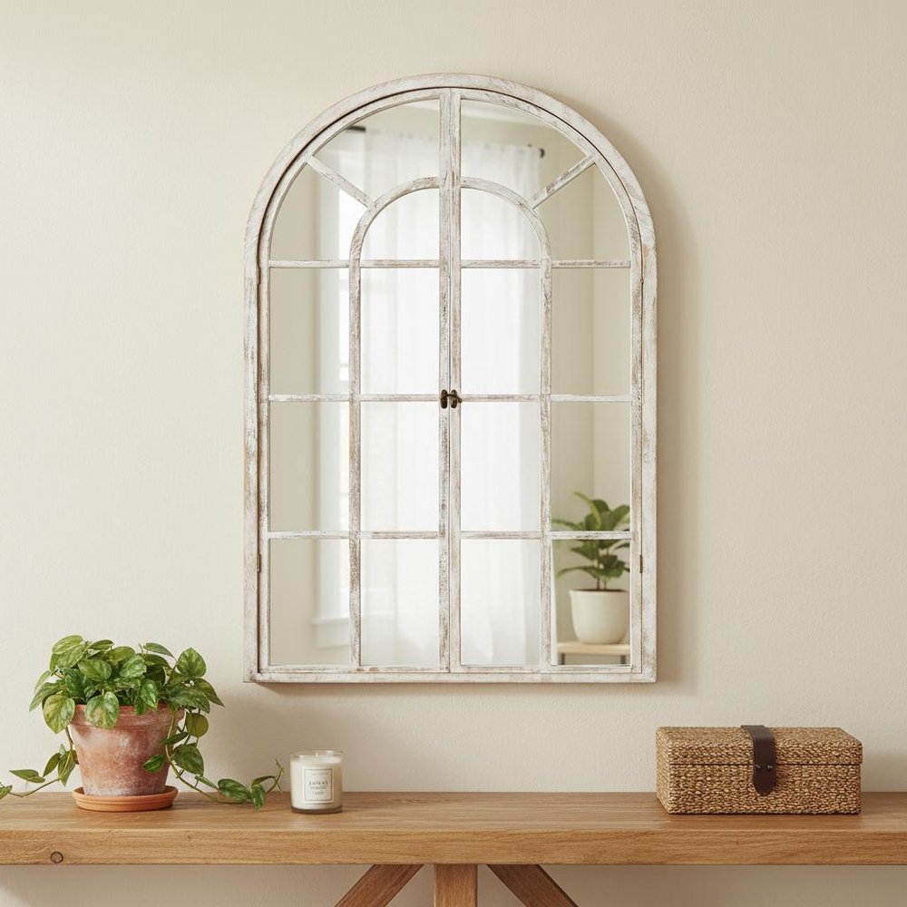 36" White Solid Wood Arch Framed Accent Mirror — view 6