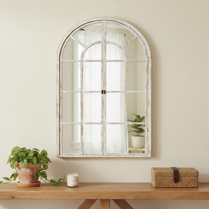 36" White Solid Wood Arch Framed Accent Mirror HomeRoots