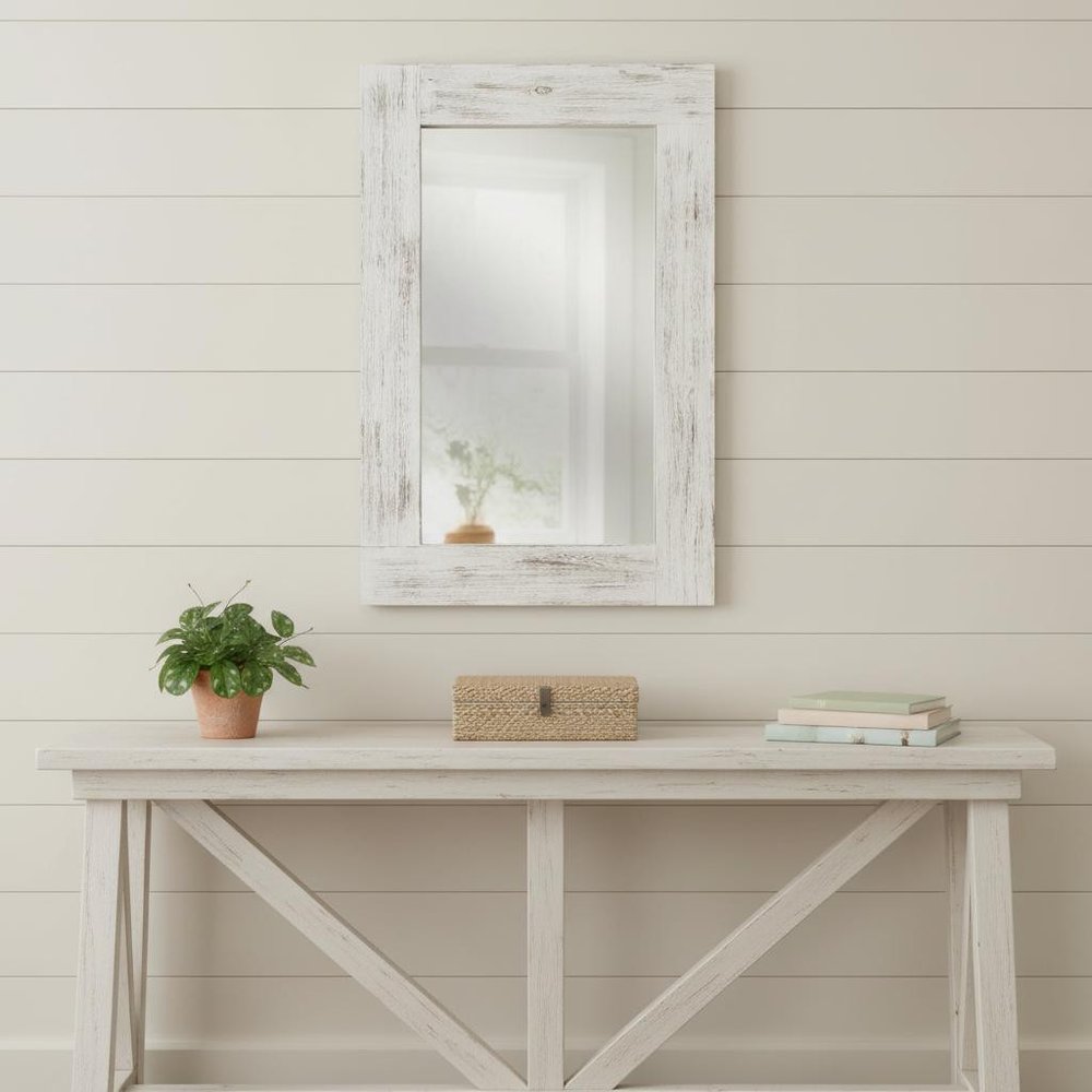 Set of Two White Solid Wood Framed Accent Mirror HomeRoots