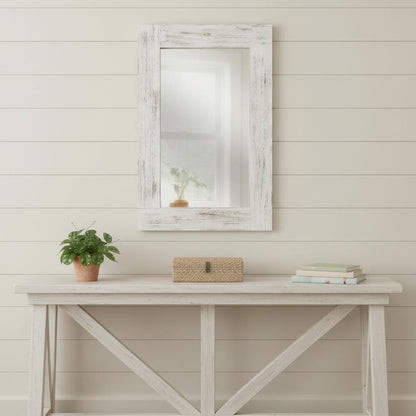 Set of Two White Solid Wood Framed Accent Mirror HomeRoots