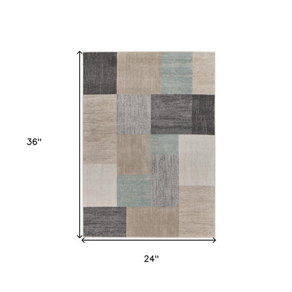 2' X 3' Beige and Blue Area Rug - 48.0" (L) x 72.0" (W) x 0.4" (H)