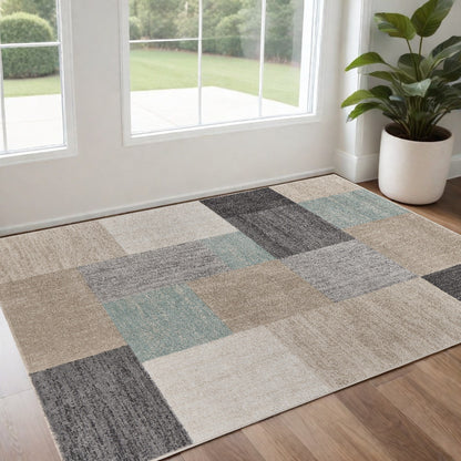 2' X 3' Beige and Blue Area Rug - 48.0" (L) x 72.0" (W) x 0.4" (H)