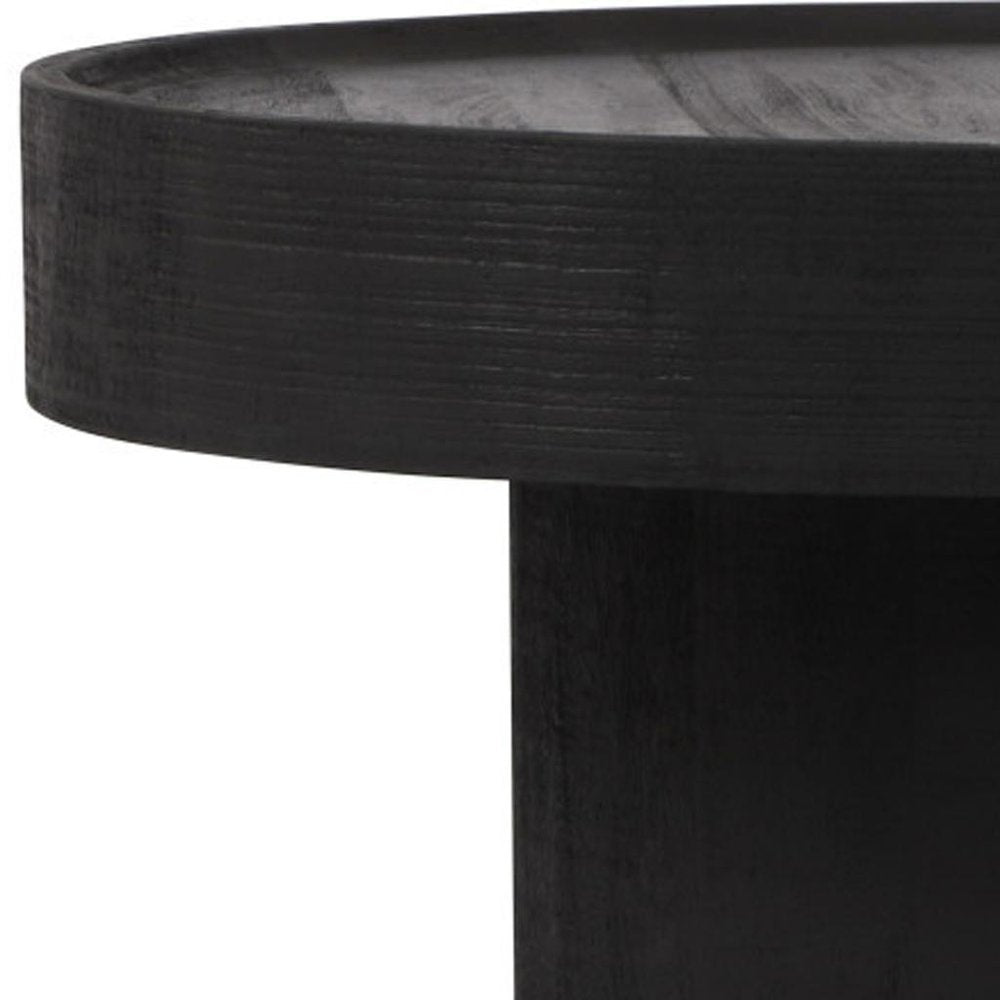 28" Black Solid Wood Round Pedestal Coffee Table — view 6