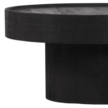 28" Black Solid Wood Round Pedestal Coffee Table