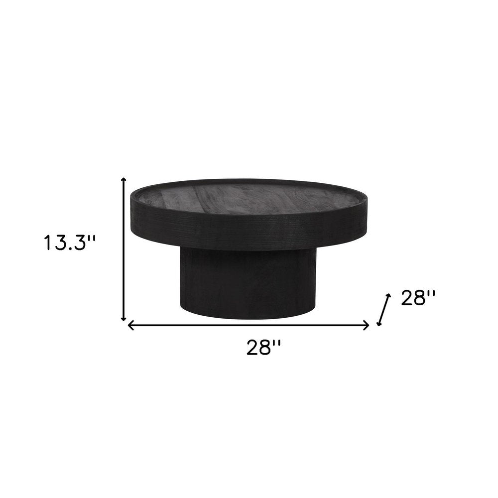28" Black Solid Wood Round Pedestal Coffee Table — view 1