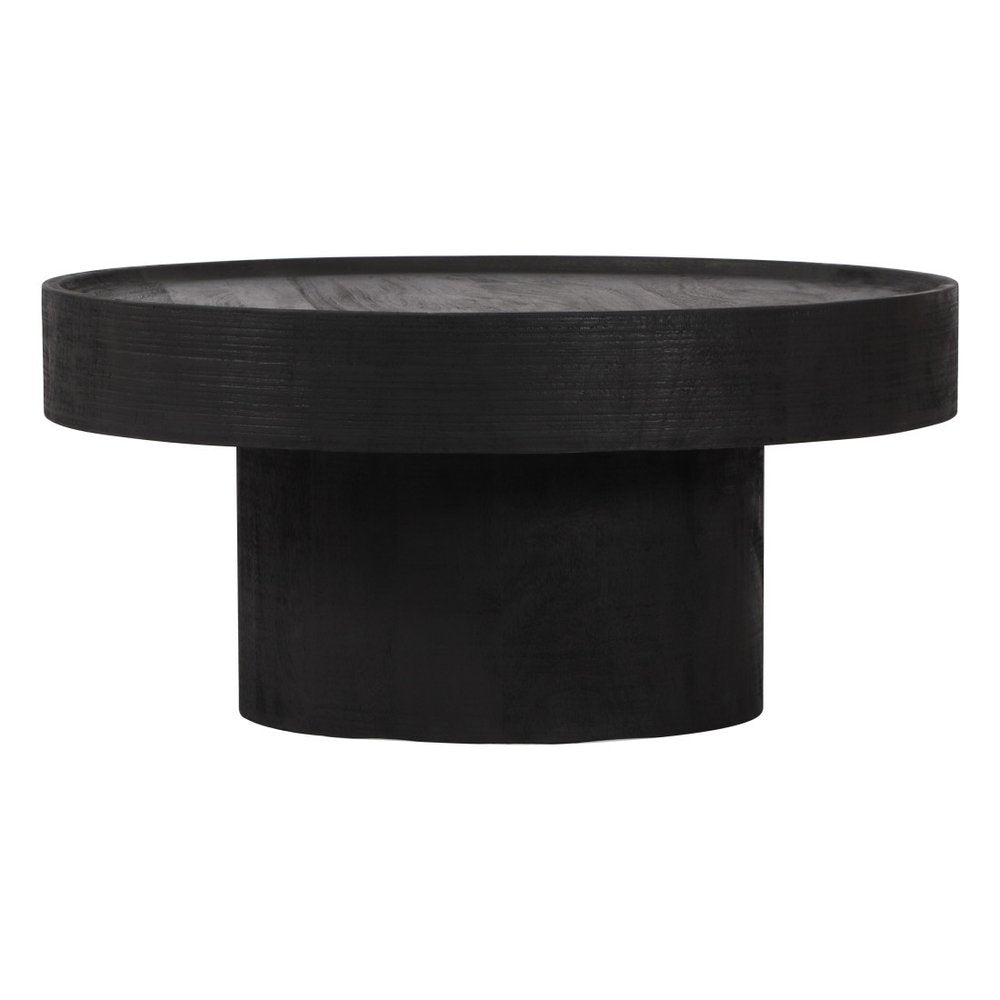28" Black Solid Wood Round Pedestal Coffee Table — view 2