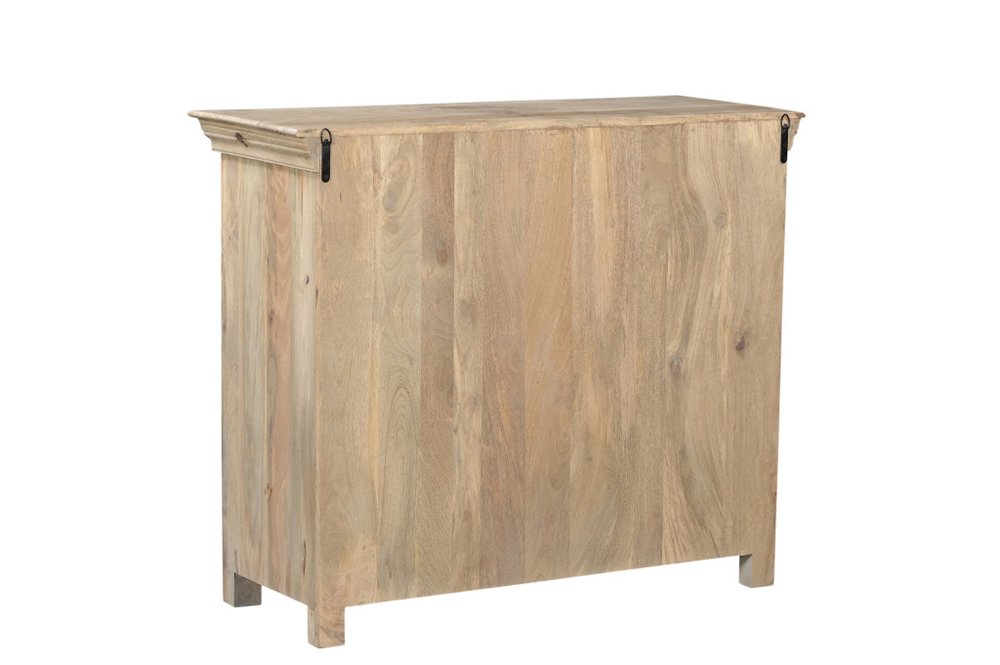 46" Beige And Black Distressed Solid Wood Carved Floral Two Drawer Sideboard With Two Doors