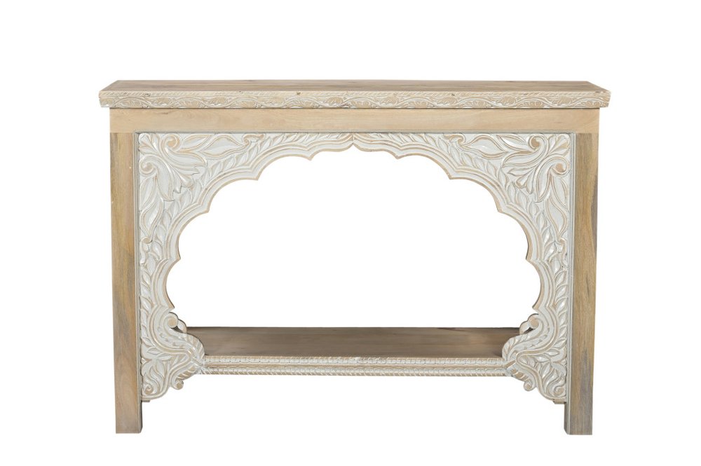 56" Natural Solid Wood Distressed Console Table With Shelf HomeRoots
