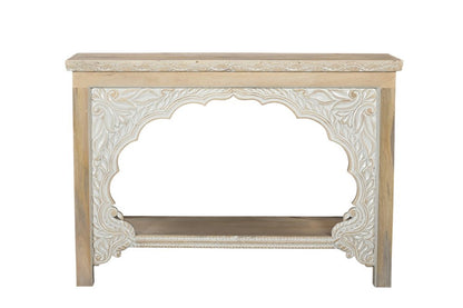 56" Natural Solid Wood Distressed Console Table With Shelf HomeRoots